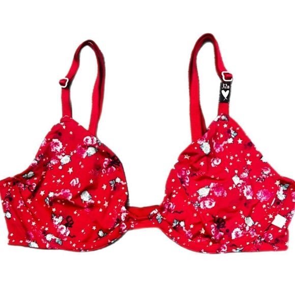 Victoria’s Secret Sexy Unlined Demi Floral Print Satiny Bra red 32B - Picture 1 of 3